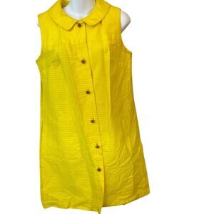 Vintage 1960s Gigette Collared Shift Dress Yellow Size 16 button front